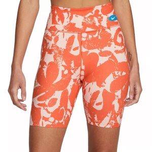 NIKE Orange One Luxe Icon Clash Mid Rise Tight Fit Active Bike Shorts Size Large